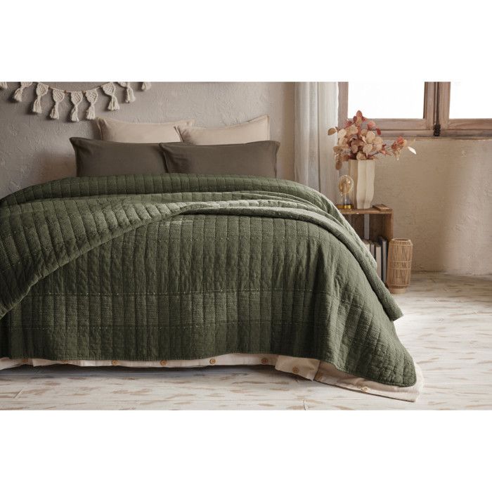 Couvre lit 240 x 260 cm "Zelie" Coton Jacquard l'Effet Papillon - Romarin - 240 x 260 cm