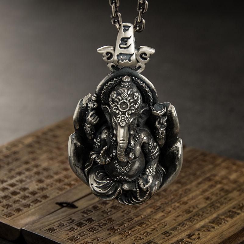 Halskette Buddha-Statue Gott Elefant Jixiang Buddha-Karte Herren Anhänger Retro