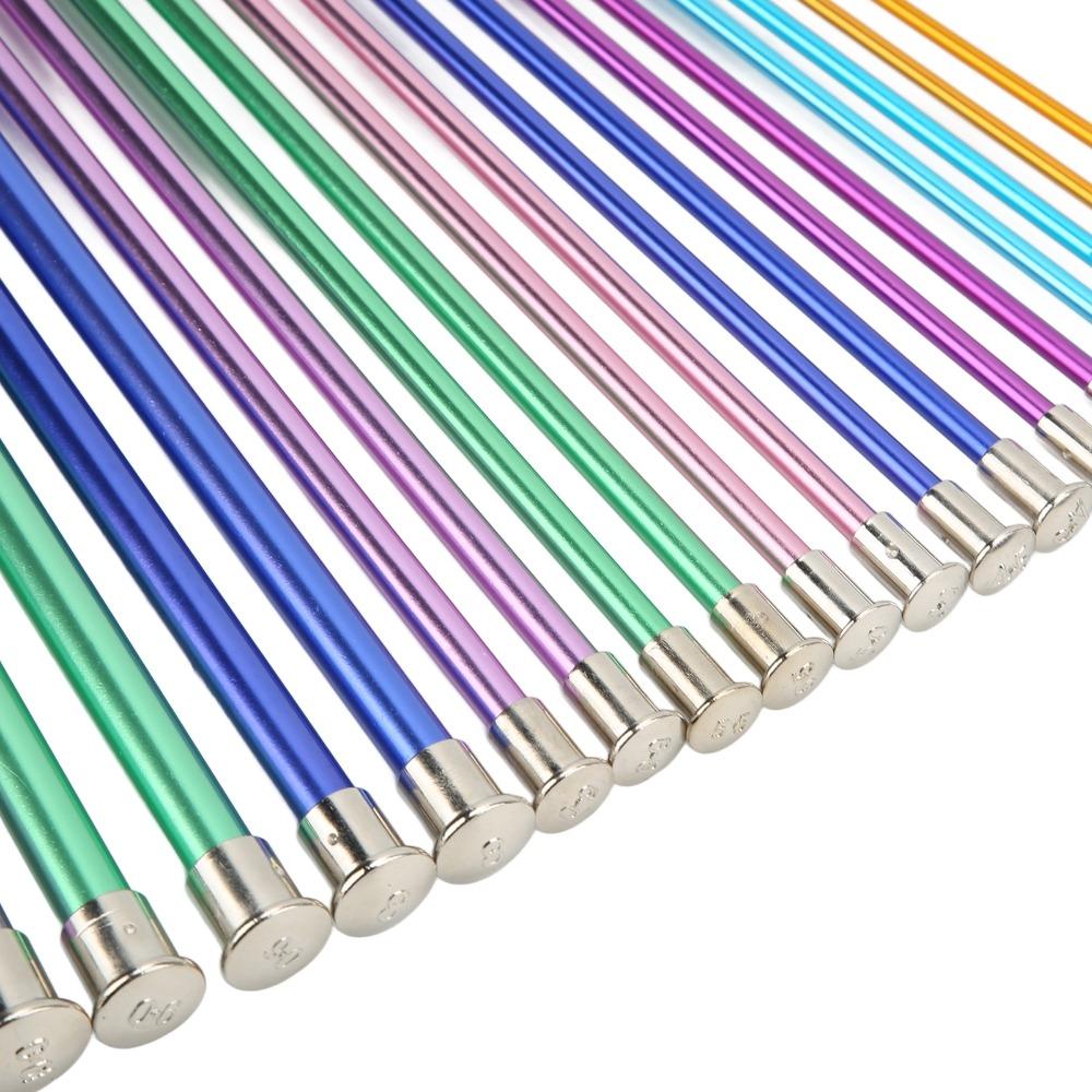 3.0-10.0mm Aluminum Knitting Needles 22pcs In 11 Sizes Colored Straight Needles  For Adults