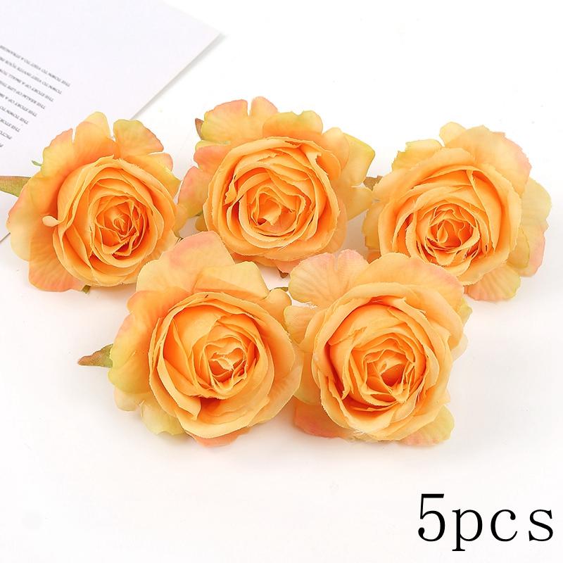 Orange Artificial Flowers Heads Silk Fake Flowers for Home Decor Party Marriage Wedding Decoration DIY Wreath Gifts Accessories