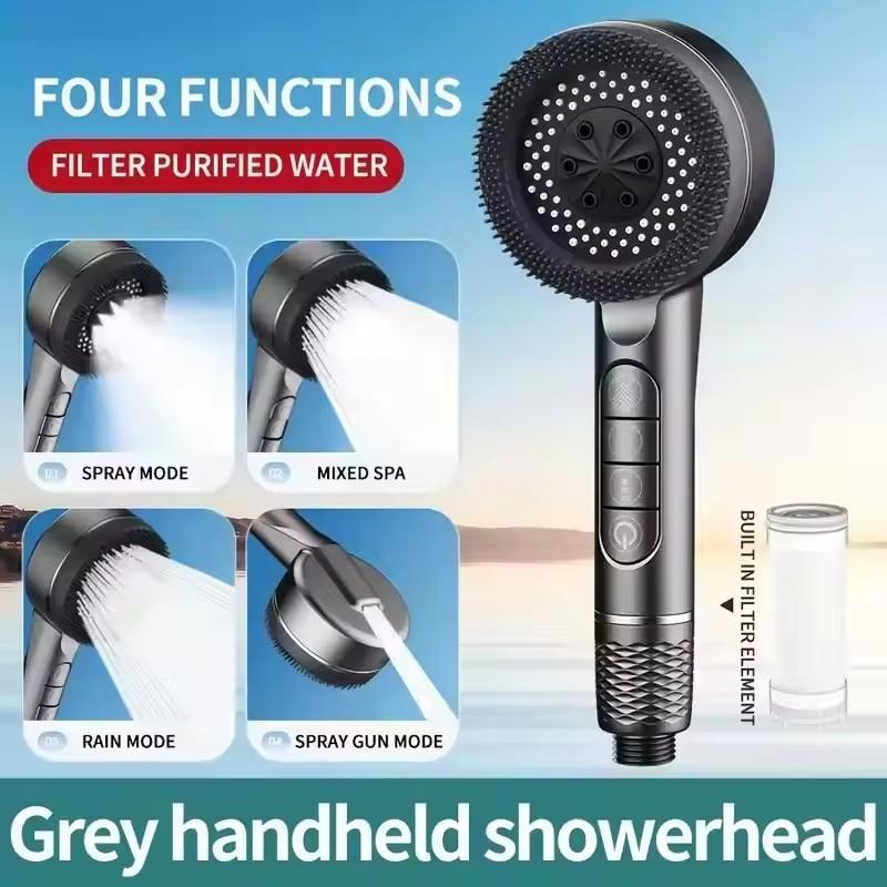 Upgraded 1pc Multi-functional Supercharged Shower Head Four-speed Adjustment Home Showerhead With Filter Bathroom Accessories