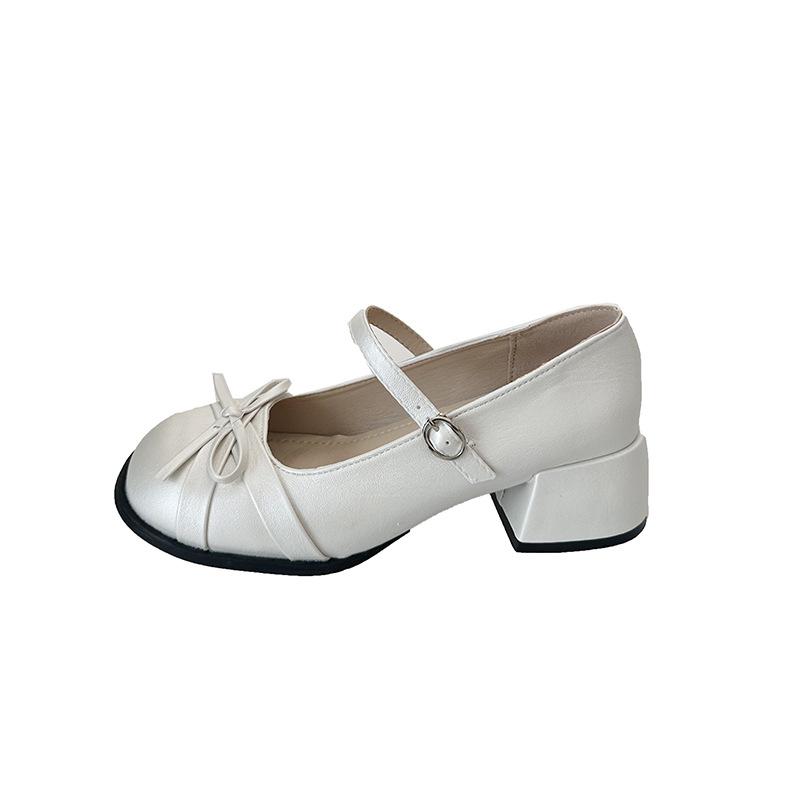 French Retro One-word Buckle Bow Mary Jane Shoes Women's 2025 Summer New Fashion Versatile Single Shoes Small Leather Shoes