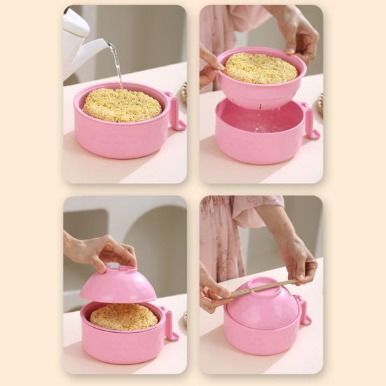 Mikrowellen-Ramen-Schüssel mit Deckel Instant-Nudelschüssel-Set mit Stäbchen Löffel und Gabel Kunststoff Tragbarer Nudelbehälter für Reisen und Zuhause Mittagessen