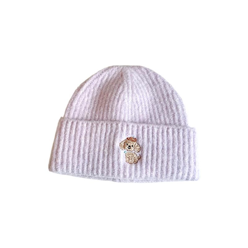 New West Highland Puppy Embroidered Woolen Hat Autumn and Winter Warm Ear Protection Hat Showing Face Small Knitted Woolen Hat for Women
