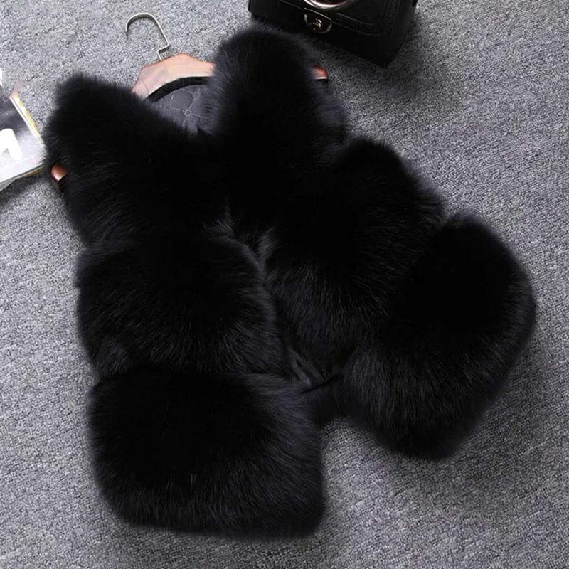 

Осень-зима толстый теплый искусственный меховой жилет из лисьего меха для женщин, высокое качество, модный короткий меховой жилет с V-образным вырезом, женский меховой жилет XS чёрный