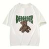 Men's Loose 100% Cotton Bear Graphic Print T-shirt Casual Short Sleeve Crew Neck Tee Men's Clothing for Outdoor