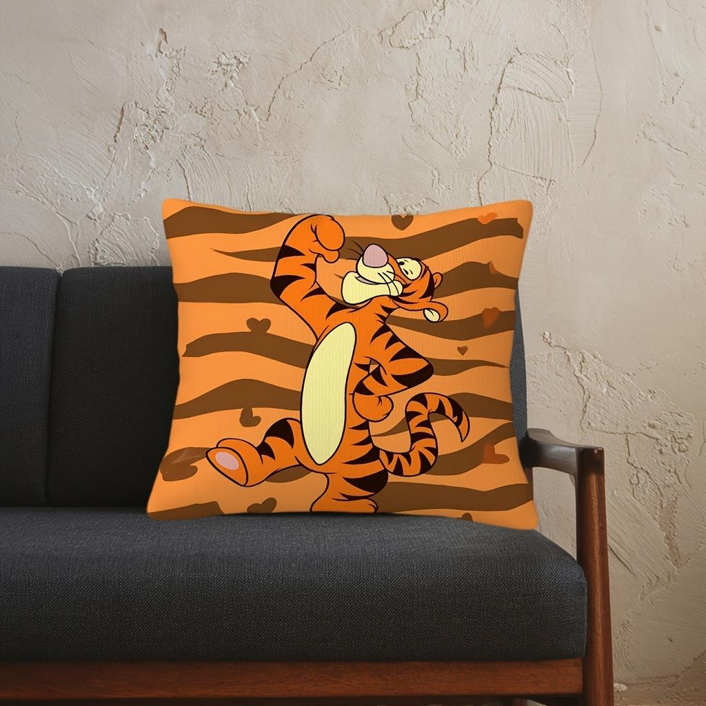 Winnie the Pooh-inspired Tigger Cartoon Print Pillow Cover for Cozy Decor Sofa Cushion Cover, Bedroom Room Home Decoration