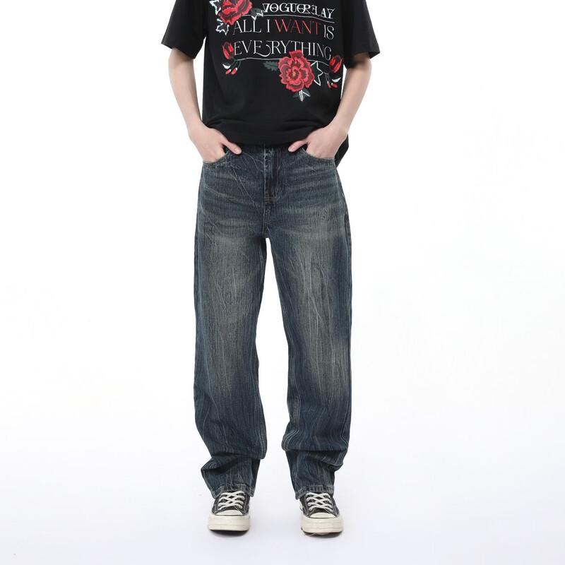 VOGUO RELAY Washed Retro Distressed Straight Jeans L синий