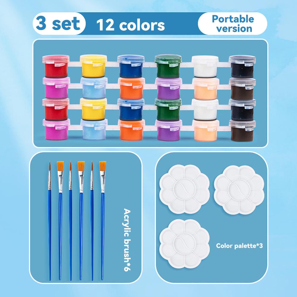 12colors/Set Acrylic Pigment With Brush Palette Small Box Beginner Children's Hand Painted Graffiti Coloring Paint Painting Tool