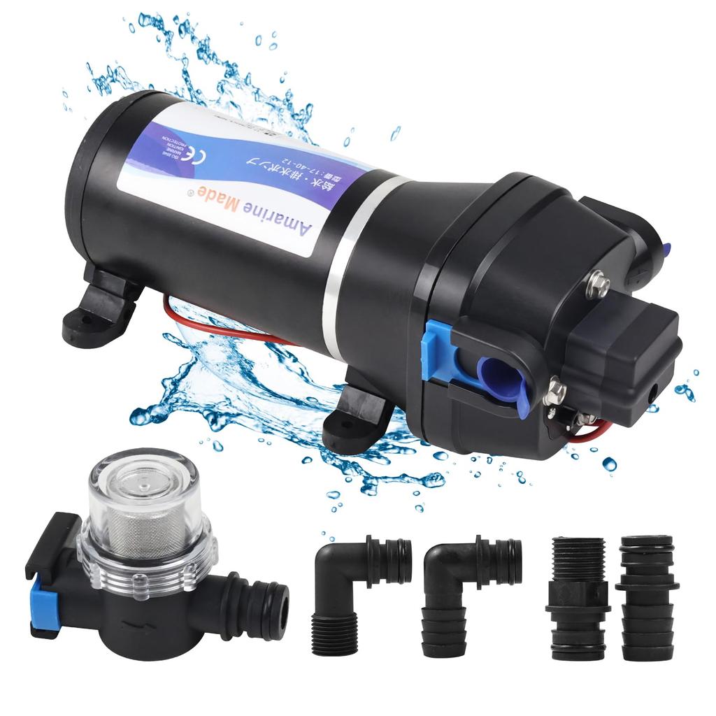 DC 12V Self-Priming Water Pump, Diaphragm Pump, 40 PSI, 17 L/min, Self-Priming Pump with Built-in Automatic Pressure Switch, for Campervans, Yachts, H
