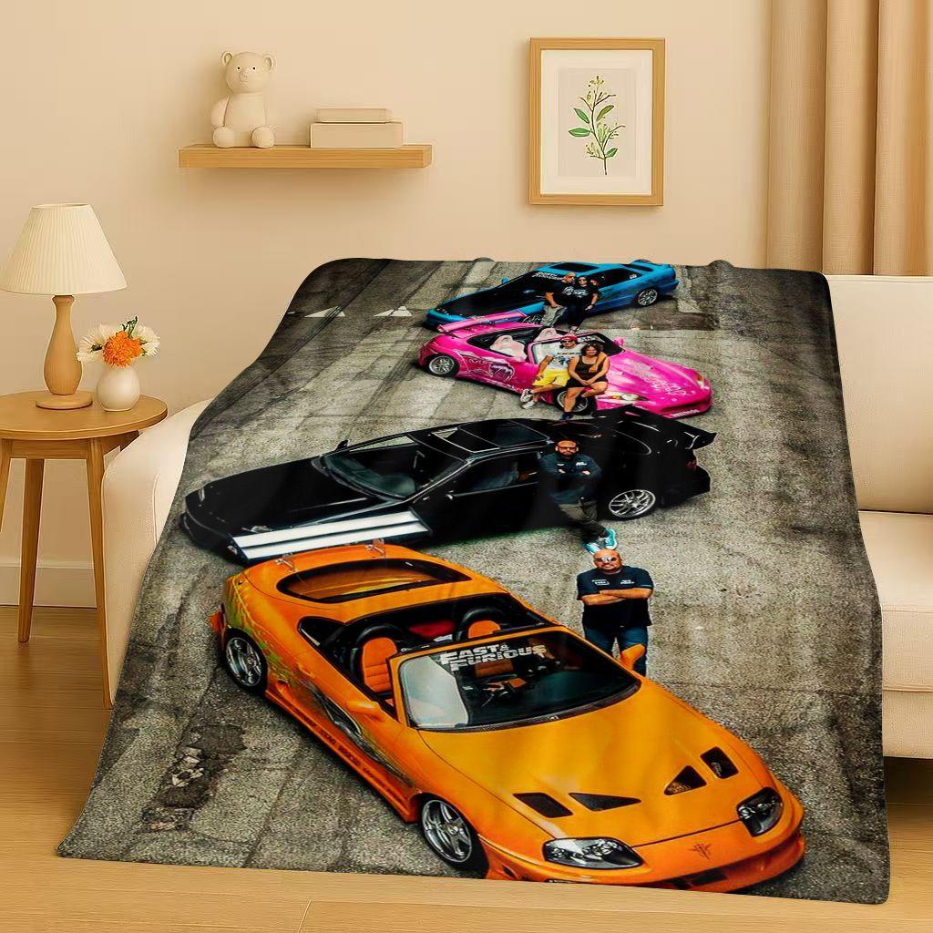 3D Szybcy i Wściekli Vin Diesel Samochód Wyścigowy Koc Flanelowy, Niezwykle Miękki Ciepły Pluszowy Koc na Domową Sypialnię Łóżko Kanapę Pokrowiec Piknik Dzieci