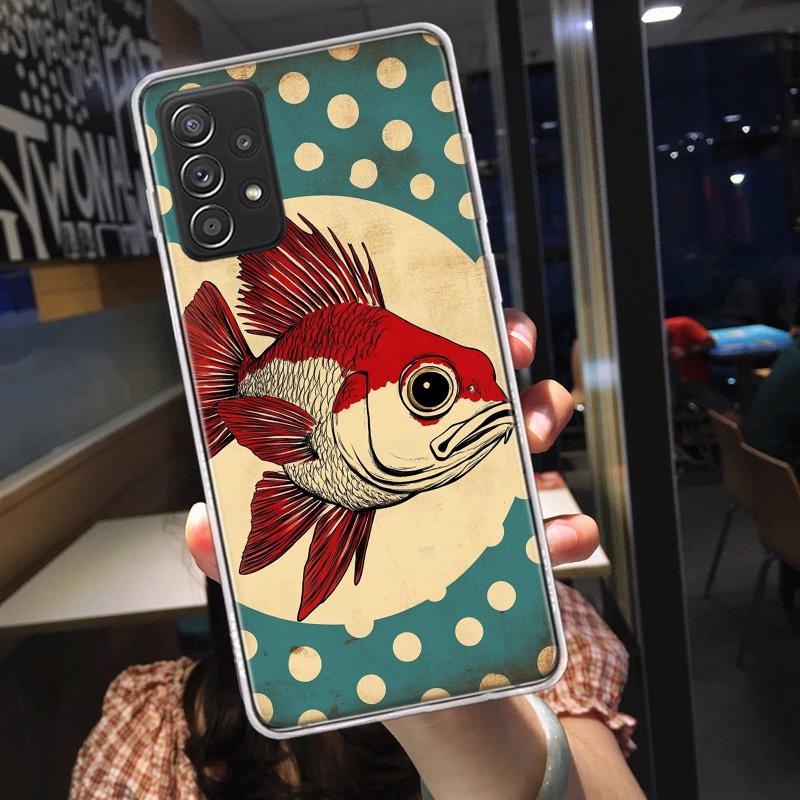 Pop Art Drawing Ideas Fish Phone Case for Samsung A54 A57 A37 A17 A14 A15 A12 A24 A34 A55 A35 A25 A52S A07 A05S A04S A22 A32 A72