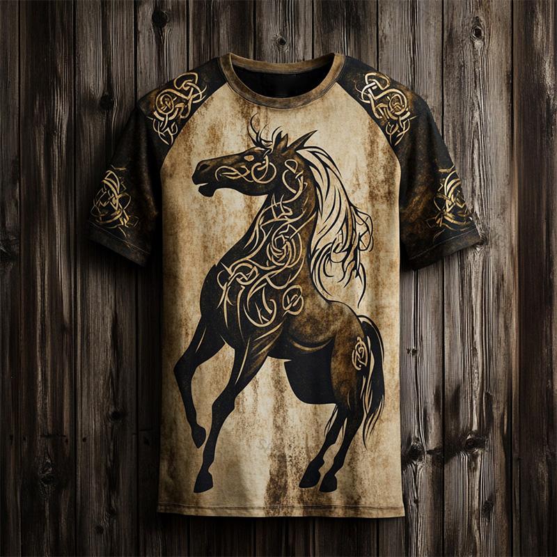 Vintage Men's Short-Sleeve T-Shirt Ethnic Print Casual Crew Neck T-Shirt Top Hip-Hop Street Style Outdoor Plus Size Tees Top Women Clothing