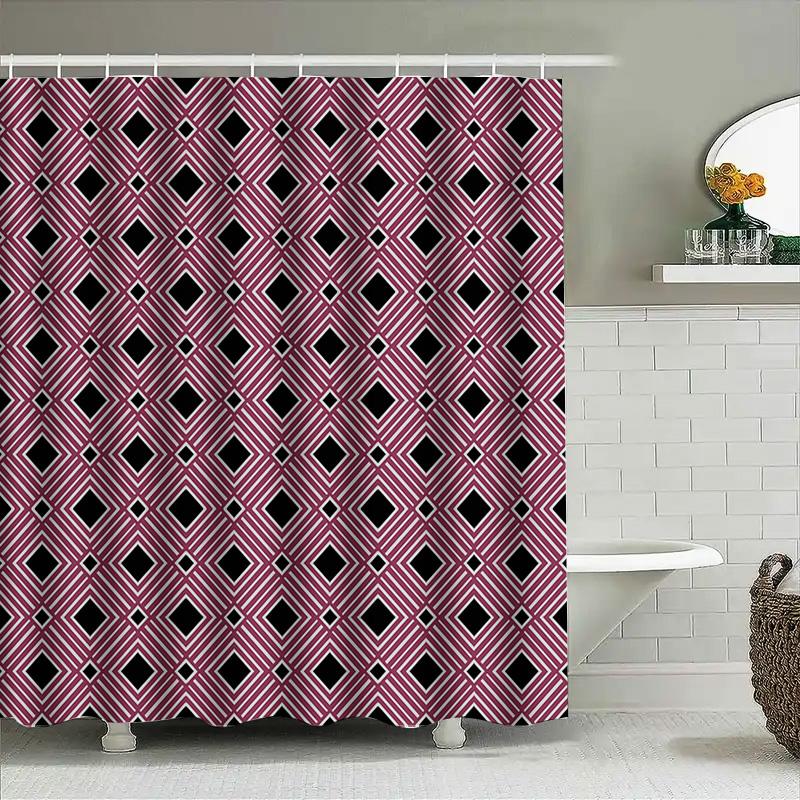Modern Geometric Pattern Bath Shower Curtain Waterproof Decorative Home Decoration Accessories Pink Black White 72X84 Inch Showe