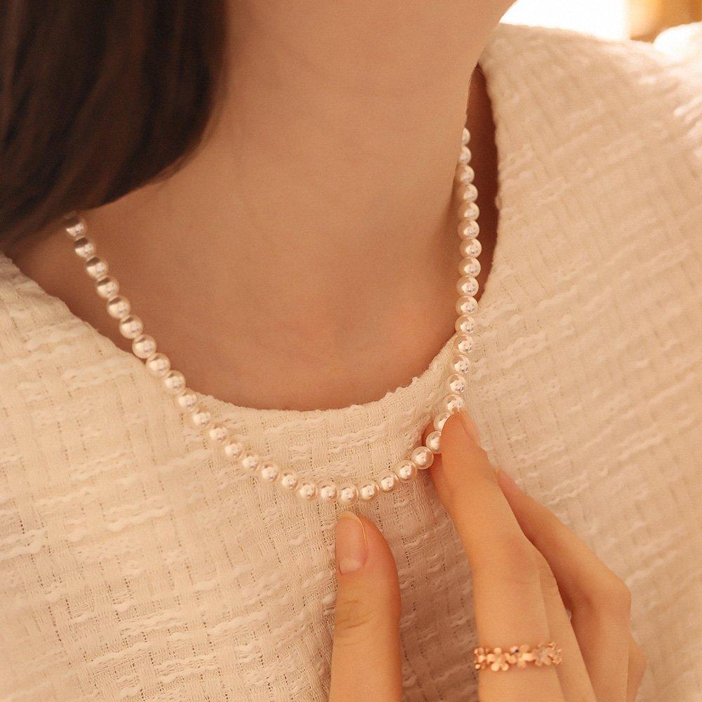 [Magnet One-Touch] Ballerina Necklace_6mm Pearl