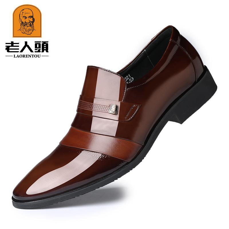 Old man pointed head leather shoes bright leather men's wedding leather shoes 2025 new spring and autumn business dress shoes fashion single shoes