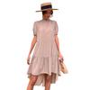 Women's High Waist Solid Color Irregular Loose Semi-turtleneck Pleated Dress