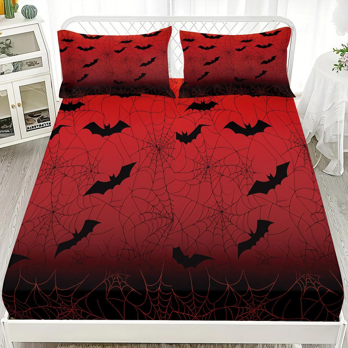 

Halloween Bat 3PC Bed Set - Gothic Print, 100% Polyester Breathable Sheets & Pillowcases 90x200x25cm