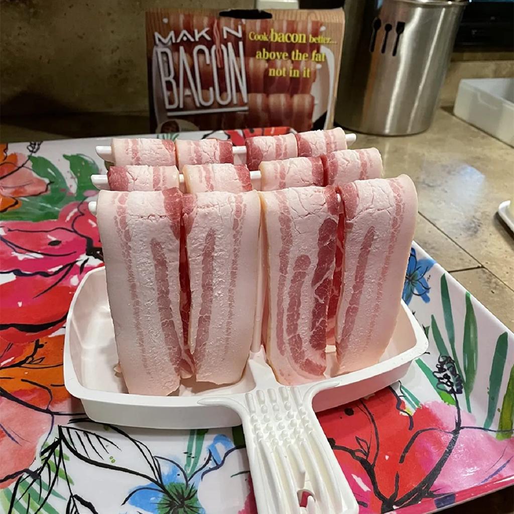 Plastic Microwave Bacon Oven Baking Tray Heat Resistance Barbecue Grill Bacon Rack Easy To Clean Bacon Hanger Breakfast Cookware