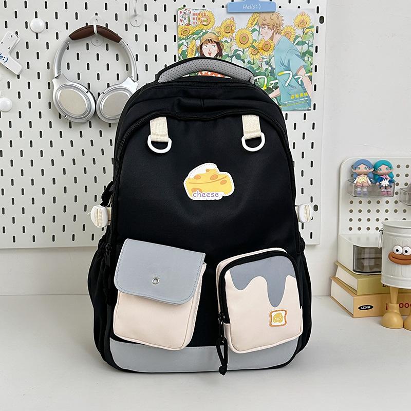 New high-value, fresh and sweet dopamine backpack contrasting color splicing high school students large-capacity backpack