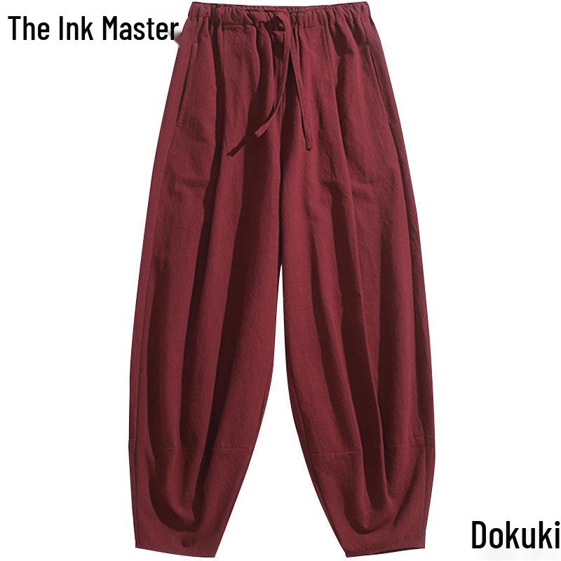 Men's Chinese Style Tai Chi Wide-Leg Pants: Spring/Autumn Martial Arts Cotton-Linen Bloomers