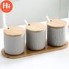 Hi Nordic Ceramic Spice Rack Seasoning Jar Kitchen Salt Pepper Storage Bottle with Cover and Spoon Set Creative Simple Condiment