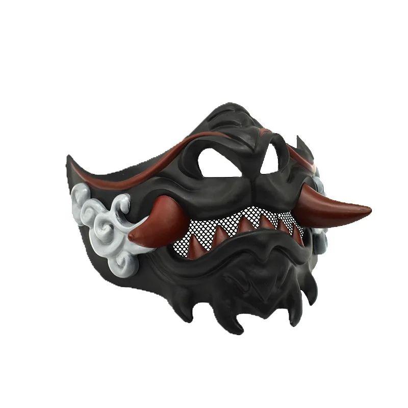Halloween Half Face Japanese Mask Halloween Evil Devil Party Mask Toy Demon Samurai Mask Masquerade Party Wear Accessories Prop