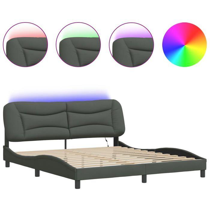 VidaXL Bed Frames with LED Lights, Double Bed with Headboard Cushion, Adult Bed, Bedroom Furniture, Modern, Grey 3213719