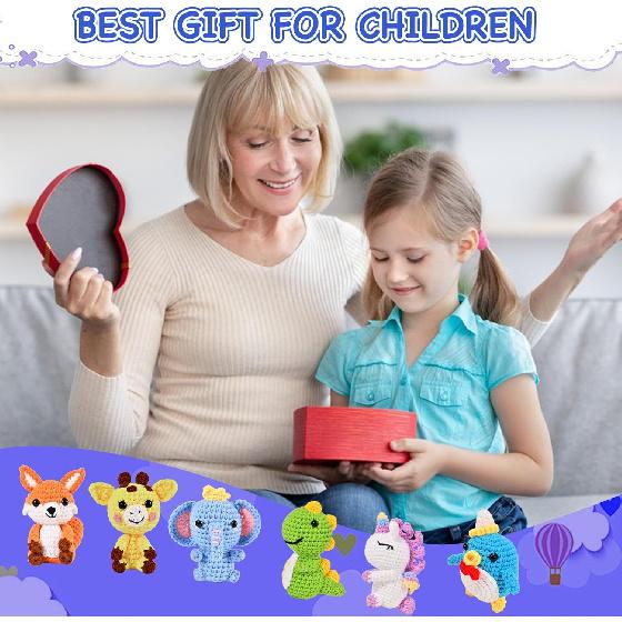 Wunila 6Pcs Crochet Kit for Beginners, DIY Craft for Adults and Kids, Great Gifts for Crochet Lovers, Crocheting Animals Kits with Step by Step