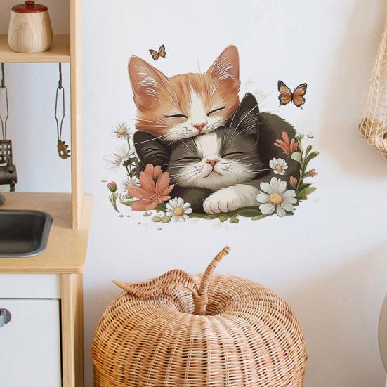 Adesivo da Parete Gatto Carino Acquerello, Decalcomanie da Parete Gattino Rimovibili, Decorazione Murale Artistica Peel and Stick per Cameretta, Soggiorno, Camera da Letto