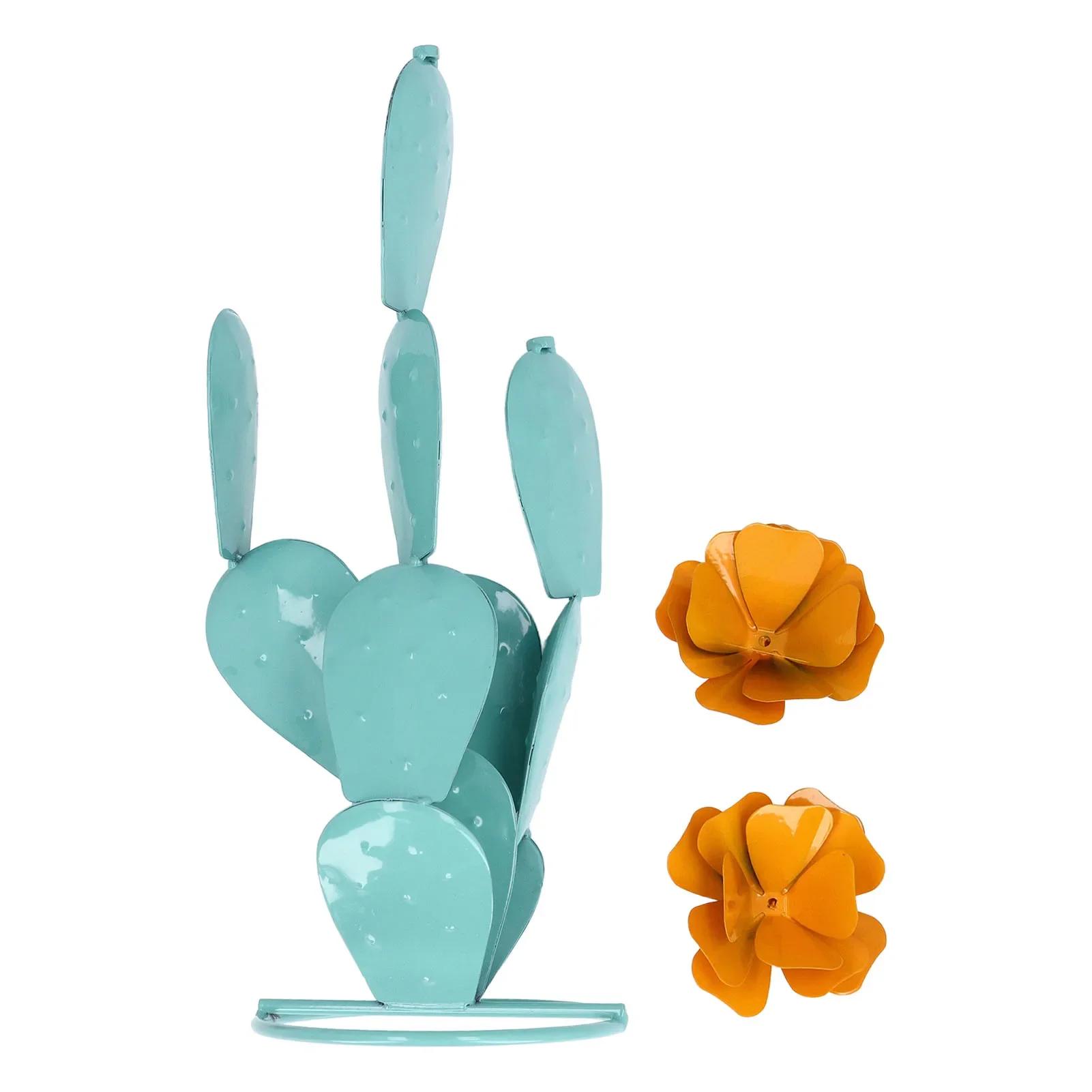 Cactus Statue Decor Iron Art Easy Installation Prickly Pear Cactus Yard Art For Garden Courtyard Balcony