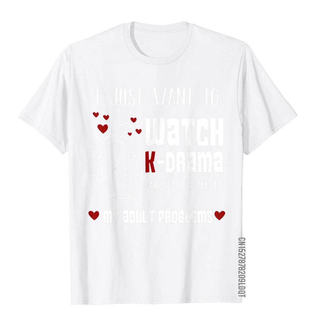 Ich will nur KDrama lustig Korea Liebhaber T-Shirt T-Shirts Oberteile Tops Aktuell Baumwolle Preppy Stil Klassisch Herren