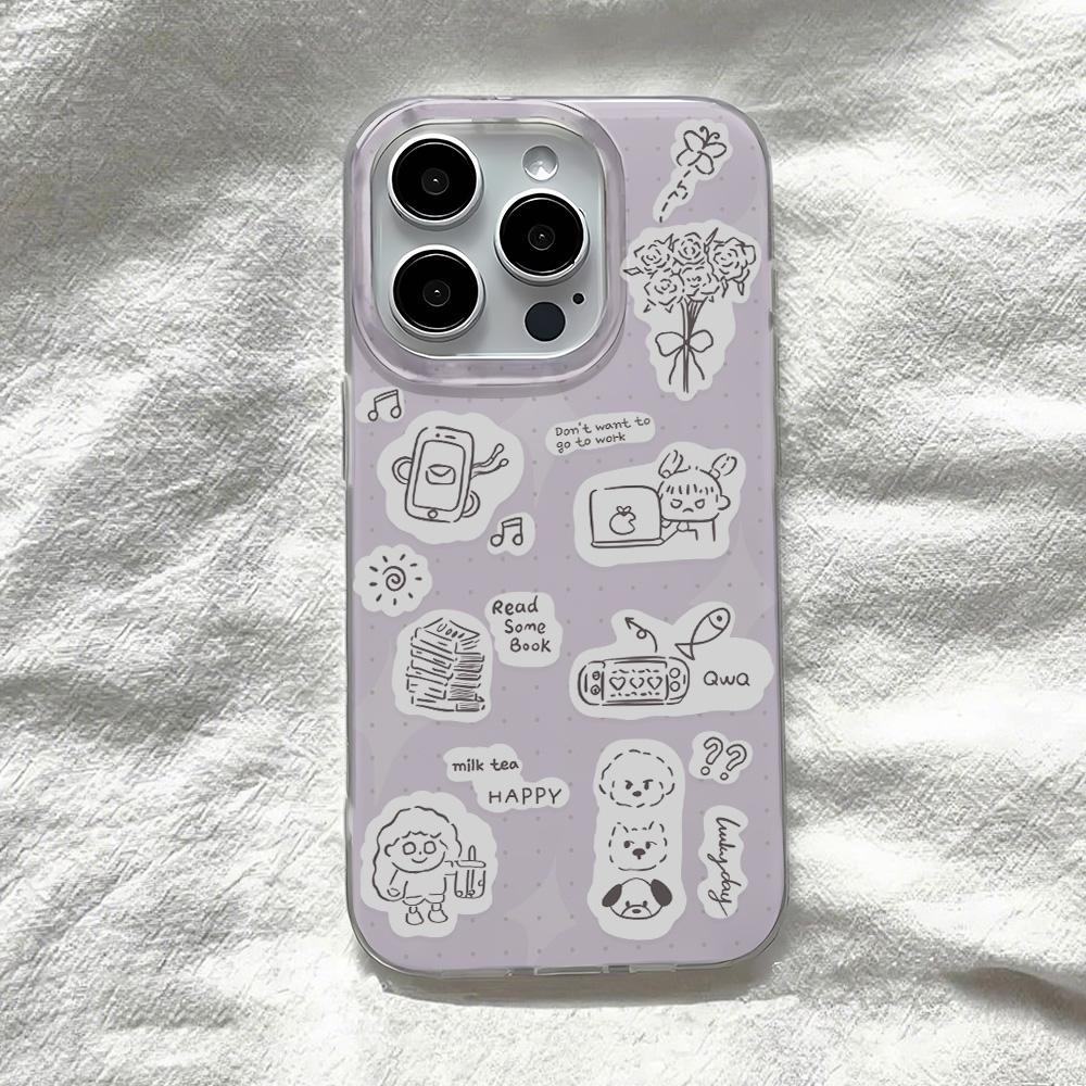 Painted Phone Case for iPhone 12 13 15 16 iPhone 16 12 13 14 15 Pro  14 15 16 Pro Max Coverage Shockproof Anti-Fingerprint Fresh Style Protective Case