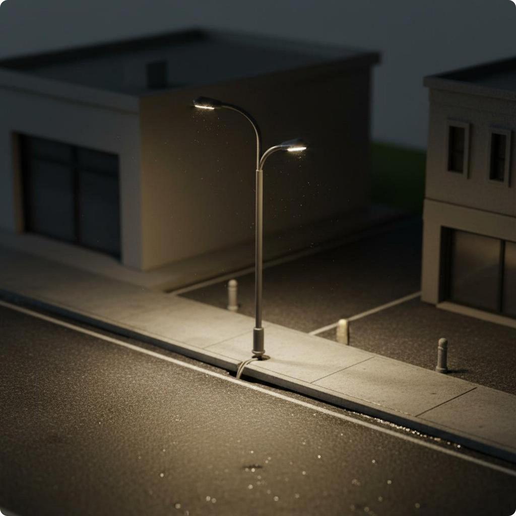 Double Head Model Street Lamp 12V Low Electrical Potential Miniature LED Lamppost Realistic Design