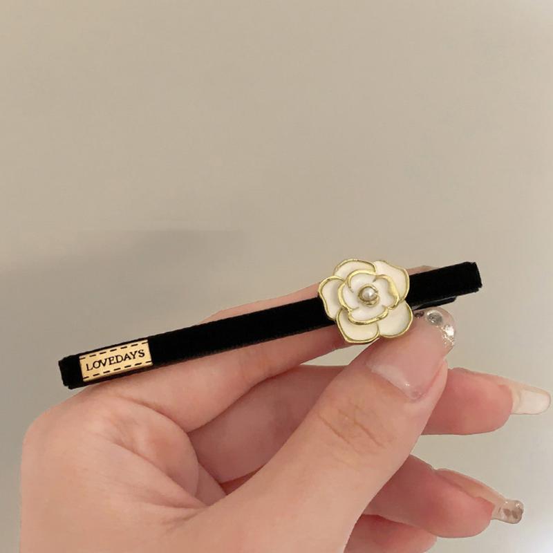 Französische Vintage Kamelienblume Perle Samt Haarspange Damen Elegant Seitlicher Pony Haarnadeln Mädchen Haaraccessoires
