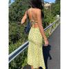 Summer New Yellow Sexy Slit Halter Dress