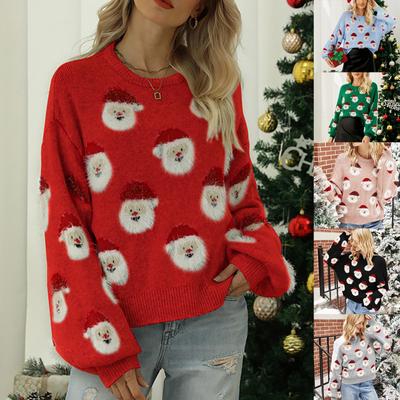 Ladies Casual Fashion Loose Stretch Pullover Sweater Christmas Print Sweater