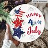 2D Flat, 1Pc Round Aluminum Hanging Sign, Patriotic 4Th of July, Featuring Red, White, And Blue Decorations, Including Pentagrams And Fireworks