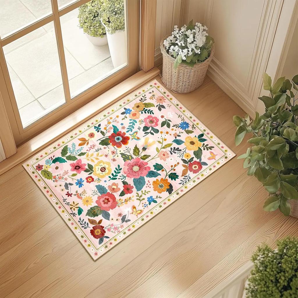 American Flower Crystal Velvet Floor Mat Resistant To Dirty Toilet Door Floor Mat Entry Door Floor Mat Home Decoration