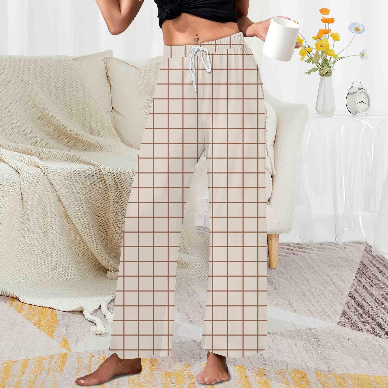 

Женские домашние брюки с принтом Allover, пижамные брюки для сна, длинные брюки, пижамные брюки, брюки для йоги L бежевый