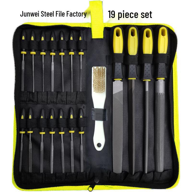 19-Piece Metal Steel File Set: Includes Flat, Triangular, and Semicircular Files for Grinding Iron