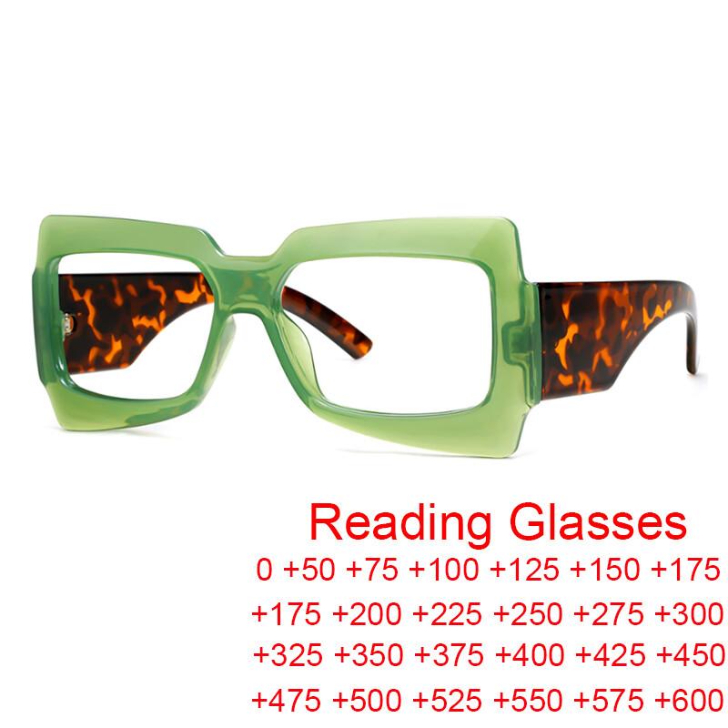 Oversized Square Reading Glasses Anti Blue Light Large Frame Leopard Green Eyeglasses High-definition Presbyopia Eyewear