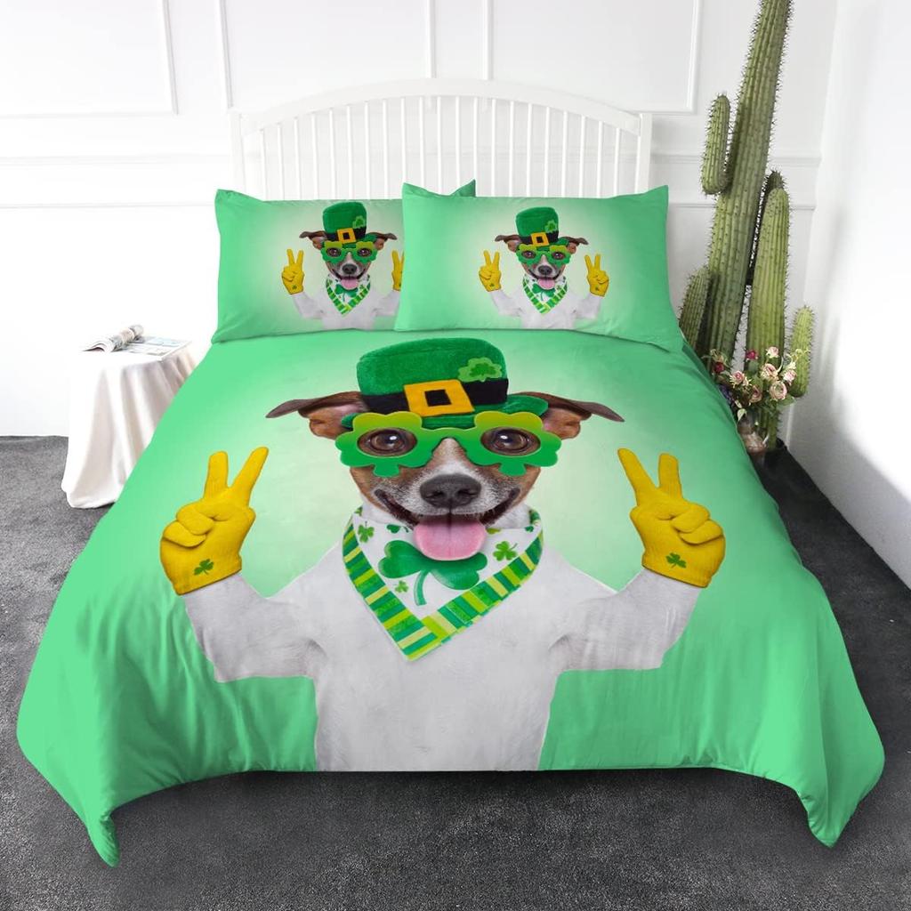 Green Animal Plant Pattern Duvet Cover Queen King Size HD Printed Shamrock Green Bedding Set 3 Piece Set and 2 Pillowcase T