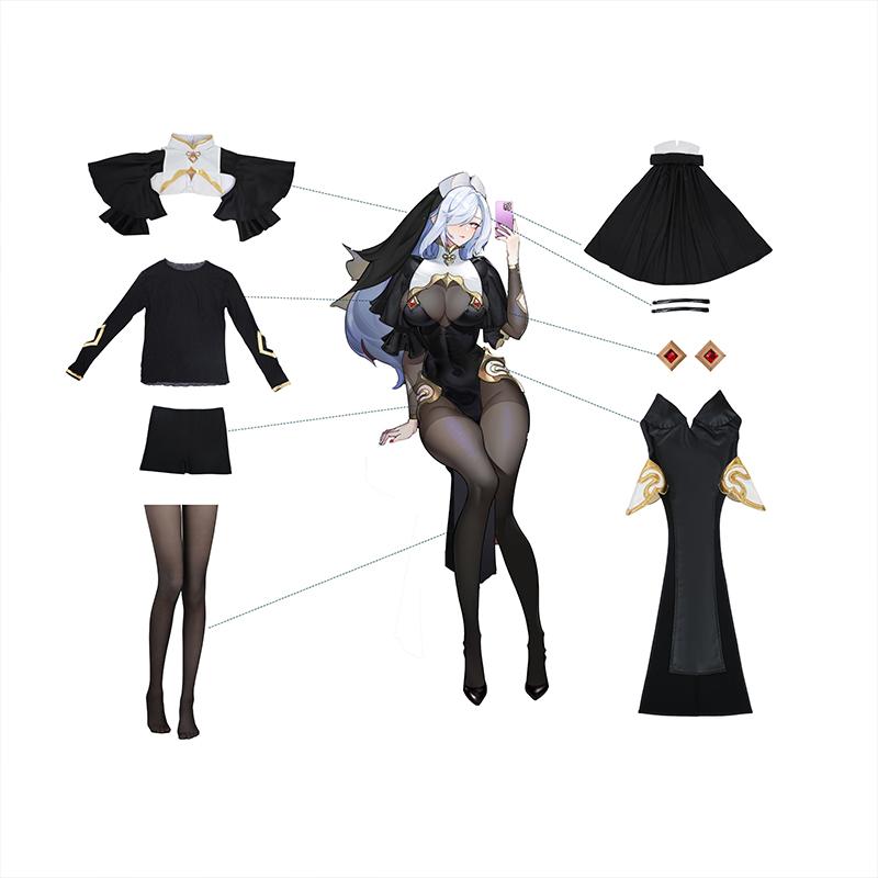 

Оригинальный костюм для косплея Шэньхэ из Genshin Impact, женская униформа, платье монахини на Хэллоуин, черная одежда, маскарадные наряды L