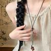 Boho Long Pendant Sweater Necklace for Women Leaf Beaded Detail Adjustable Rope Chain for Casual Vacation Wear