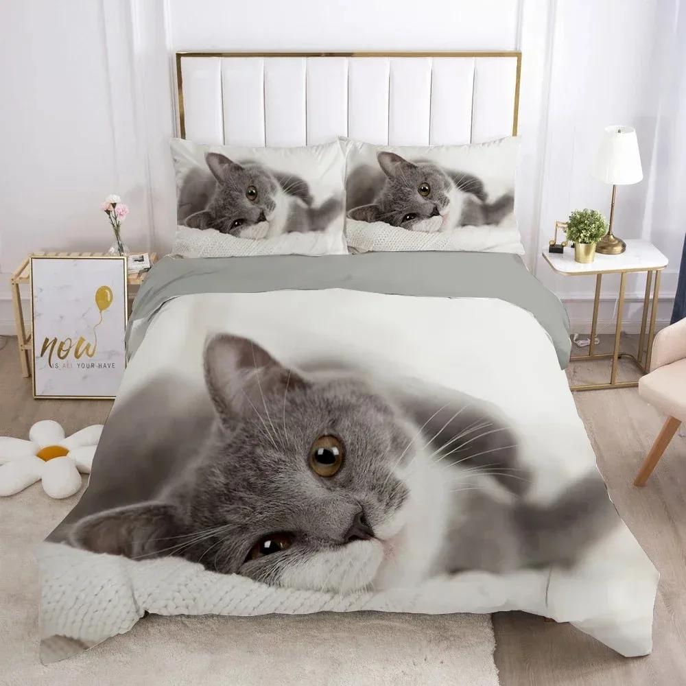 Cat Lovely Animal Kitten Bedding Set Boys Girls Twin Queen Size Duvet Cover Pillowcase Bed Boys Adult Fashion Home Textileextile