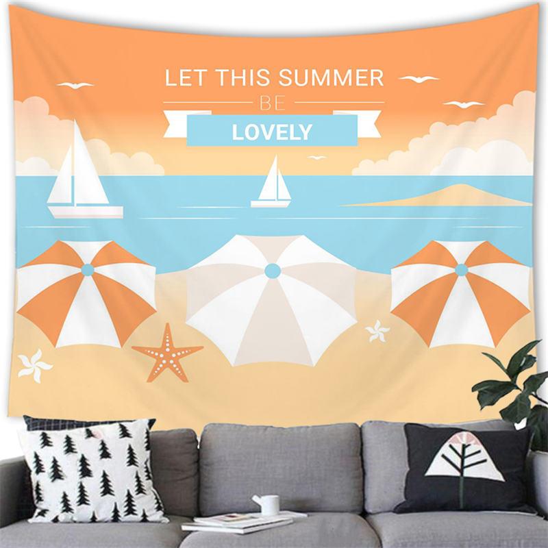 Summer Beach Tapestry Wall Hanging Cartoon Summer Beach  Party Home Bedroom Living Room Aestheticism Decor Background Tapestry