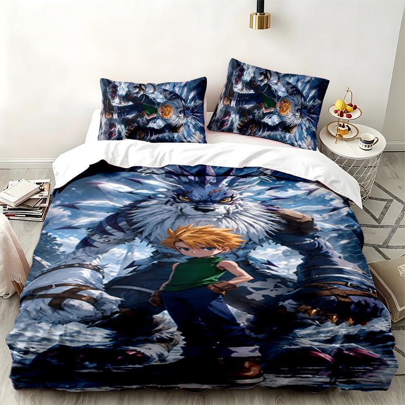 Digimon 3pc Set Perfect for Bedroom Use Comfortable Bedding Set Includes a Duvet Cover and Two Pillowcases Ideal Birthday or Christmas Gift