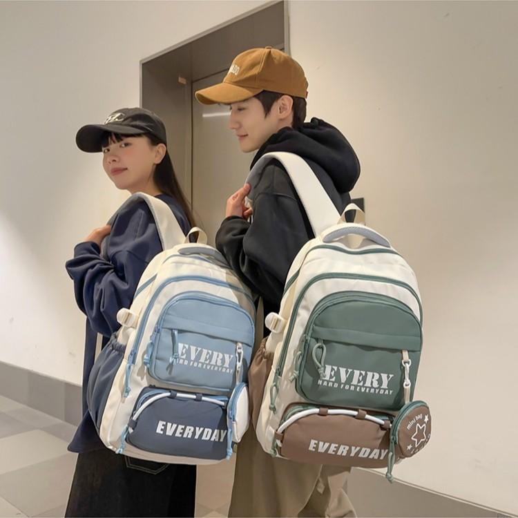 New middle school and college student school bag Light casual backpack Multi-layer large-capacity junior high school school bag for men and women