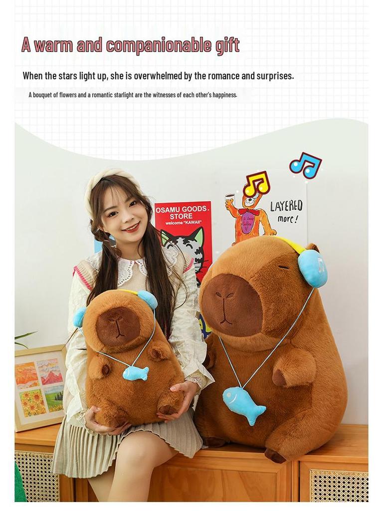 Capybara Headphones Plush Pillow: Adorable Sleeping Doll & Birthday Gift